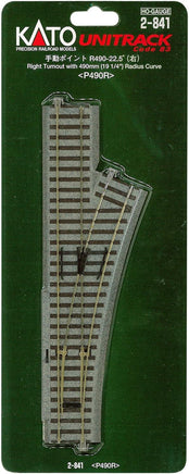HO Kato Unitrack 4 246mm (9 3/4") Manual Right Turnout with 490mm (19 1/4") Radius Curve 2841 - MPM Hobbies