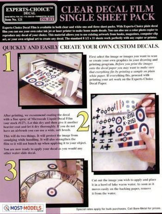 Bare-Metal Foil A4 Decal Paper Clear for Inkjet Printer - 121 - MPM Hobbies
