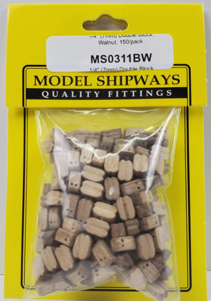 Model Shipways - 1/4" (7mm) Walnut Double Sheave Block 150 pcs - 311BW - MPM Hobbies