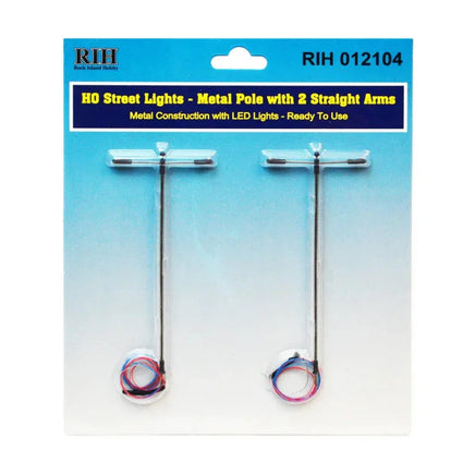 HO Rock Island Street Lights - Metal Poles with 2 Straight Arms (2pcs) 12104