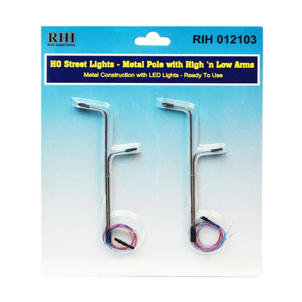 HO Rock Island Street Lights - Metal Poles with High 'n Low Arms (2pcs) 12103