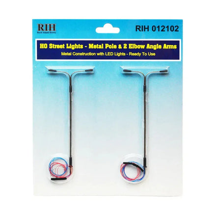 HO Rock Island Street Lights - Metal Poles & 2 Elbow Arms (2pcs) 12102