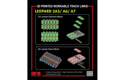 1/35 Ryefield Models Leopard 2A5/A6/A7 3D Printed Workable Track Links 2022