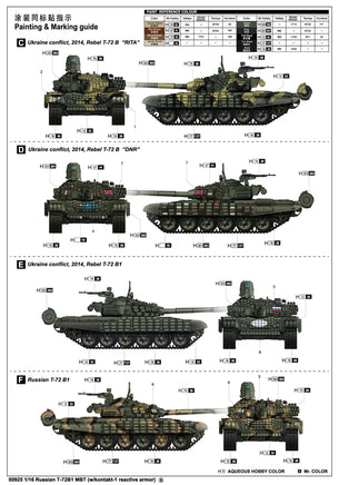 1/16 Trumpeter Russian T-72B1 MBT (w/Kontakt-1 Reactive Armor) - 00925 - MPM Hobbies