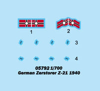 1/700 Trumpeter German Zerstorer Z-21 1940 - 05792 - MPM Hobbies