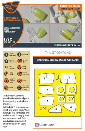 1/72 Clear Prop F-5E Tiger II painting mask on "yellow kabuki paper" for Italeri kits - MPM Hobbies