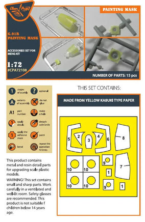 1/72 Clear Prop G.91R painting mask on "yellow kabuki paper" for MENG kits - MPM Hobbies