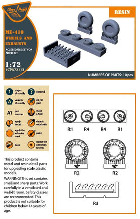 1/72 Clear Prop Me-410 B-1/U2/U4/R4 wheel set and exhaust - MPM Hobbies