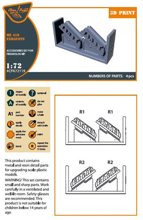 1/72 Clear Prop Me-410 B-1/U2/U4/R4 exhausts (Finemolds) - MPM Hobbies
