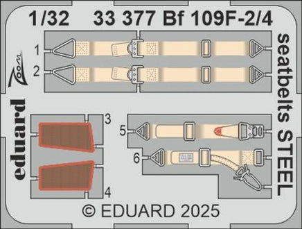 1/32 Eduard Bf 109F-2/4 seatbelts STEEL Zoom set for HOBBY 2000 / HASEGAWA - MPM Hobbies