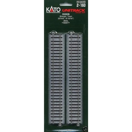 HO Kato Unitrack 227mm (8 15/16") Straight Track 2 pcs 2160 - MPM Hobbies