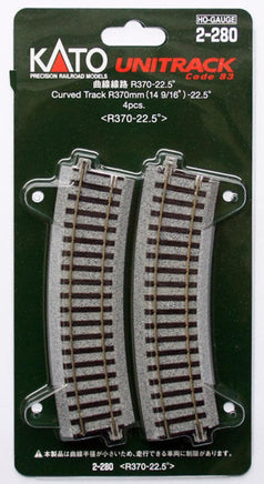 HO Kato Unitrack 370mm (14 9/16") Radius 22.5º Curve Track R370-22.5 4 pcs 2280 - MPM Hobbies