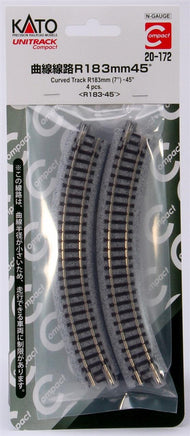 N Kato Unitrack Compact 183mm (7") Radius 45º Curve Track 4 pcs 20172 - MPM Hobbies