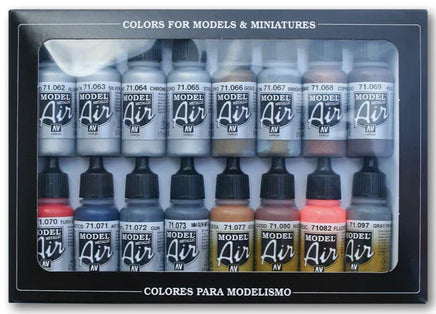 Vallejo Model Air Set of 16 Metallic Effects 17ml 71181 - MPM Hobbies