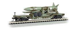 N Bachmann 52' Center-Depressed Flatcar - Olive Drab Military with Missile 71396 - MPM Hobbies