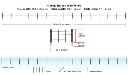 N Woodland Barbed Wire Fence 2990 - MPM Hobbies