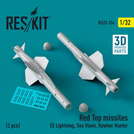 1/32 Reskit Red Top missiles (2 pcs) (EE Lightning, Sea Vixen, Hawker Hunter) (3D Printed) - MPM Hobbies