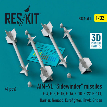 1/32 Reskit L5AIM-9L Sidewinder missiles (4 pcs) (3D Printed) - MPM Hobbies