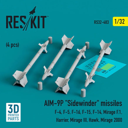 1/32 Reskit L5AIM-9P Sidewinder missiles (4 pcs) (3D Printed) - MPM Hobbies