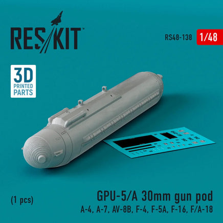 1/48 Reskit GPU-5/A 30mm gun pod (1 pcs) (3D Printed) - MPM Hobbies