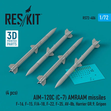 1/72 Reskit AIM-120C (C-7) AMRAAM missiles (4 pcs) (3D Printed) (1/72) - MPM Hobbies