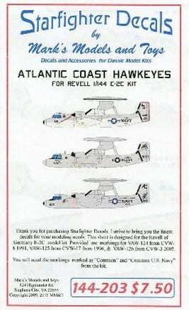 1/144 Starfighter Decals - Atlantic Coast E2C Hawkeyes for Revell Kits - MPM Hobbies
