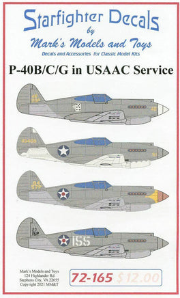 1/72 Starfighter Decals - P-40B/C/G in USAAF Service - MPM Hobbies