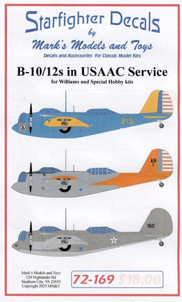 1/72 Starfighter Decals B-10/B-12 in USAAC Service - MPM Hobbies