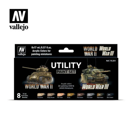Vallejo Set of 8 (17ml) Utility Paint Set WWII & WWIII - 70201 - MPM Hobbies