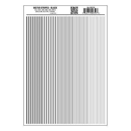 Woodland .01" - 3/64" Stripes Decal Black 759 - MPM Hobbies