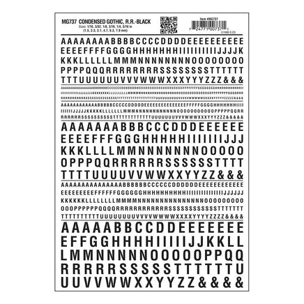 Woodland Condensed Gothic R.R. Decal Black 737 - MPM Hobbies