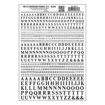 Woodland Condensed Roman R.R. Decal Black 718 - MPM Hobbies