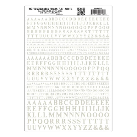 Woodland Condensed Roman R.R. Decal White 719 - MPM Hobbies