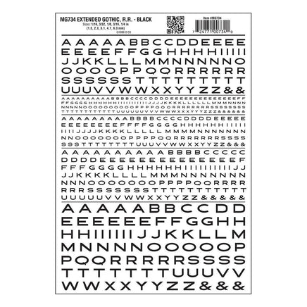Woodland Extended Gothic R.R. Decal Black 734 - MPM Hobbies