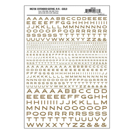 Woodland Extended Gothic R.R. Decal Gold 736 - MPM Hobbies