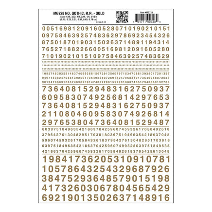 Woodland Numbers Gothic R.R. Decal Gold 728 - MPM Hobbies