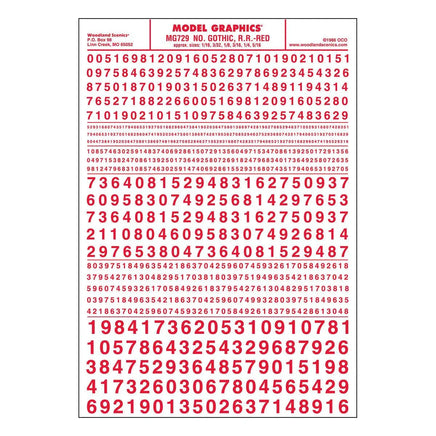 Woodland Numbers Gothic R.R. Decal Red 729 - MPM Hobbies