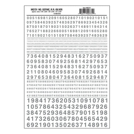 Woodland Numbers Gothic R.R. Decal Silver 731 - MPM Hobbies