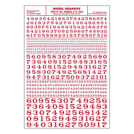 Woodland Numbers Roman R.R. Decal Red 710 - MPM Hobbies