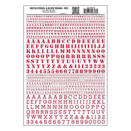 Woodland Stencil & Block Roman Decal Red 753 - MPM Hobbies