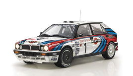 Lancia Delta HF Integrale rally car model in Martini Racing livery with sponsor decals on white background
