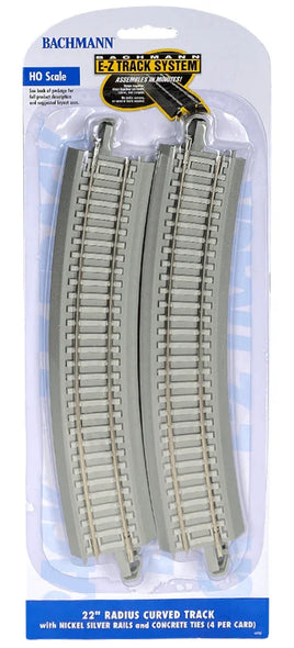 Bachmann HO Scale E-Z Track System curved train tracks with nickel silver rails and concrete ties in packaging