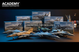 Academy professional plastic model jet kits with assembled model airplanes on display, MPM Hobbies
