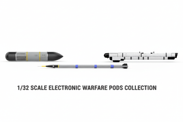 1/32 scale electronic warfare pods including ALQ-119 ECM, AN/ASQ-T50 ACMI, and AN/ASW-55 data link pods for military aircraft models