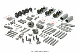 CMK 1/72 scale aircraft model upgrade kits, including wheels, cockpit, missiles, engines, crew figures, and accessories, displayed on white background for MPM Hobbies.