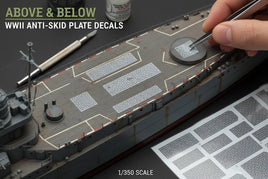 Applying WWII 1/350 scale anti-skid plate decals to model ship deck, MPM Hobbies product