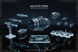 Futuristic 3D printed spaceship upgrade parts with blue accents, showcased by MPM Hobbies