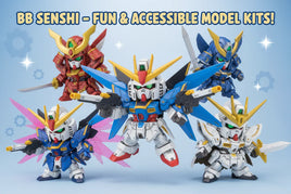 BB Senshi Gundam model kits colorful figures with weapons, promoted by MPM Hobbies