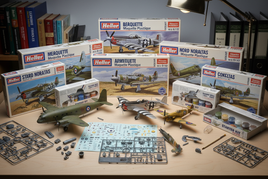 1/72 Heller P-51 Mustang, Spitfire, Fw 190 & C-47 Dakota with detailed parts, decals & classic French packaging