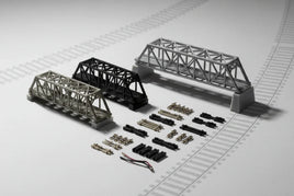 3D printed model train bridges and accessory parts on a track layout from MPM Hobbies
